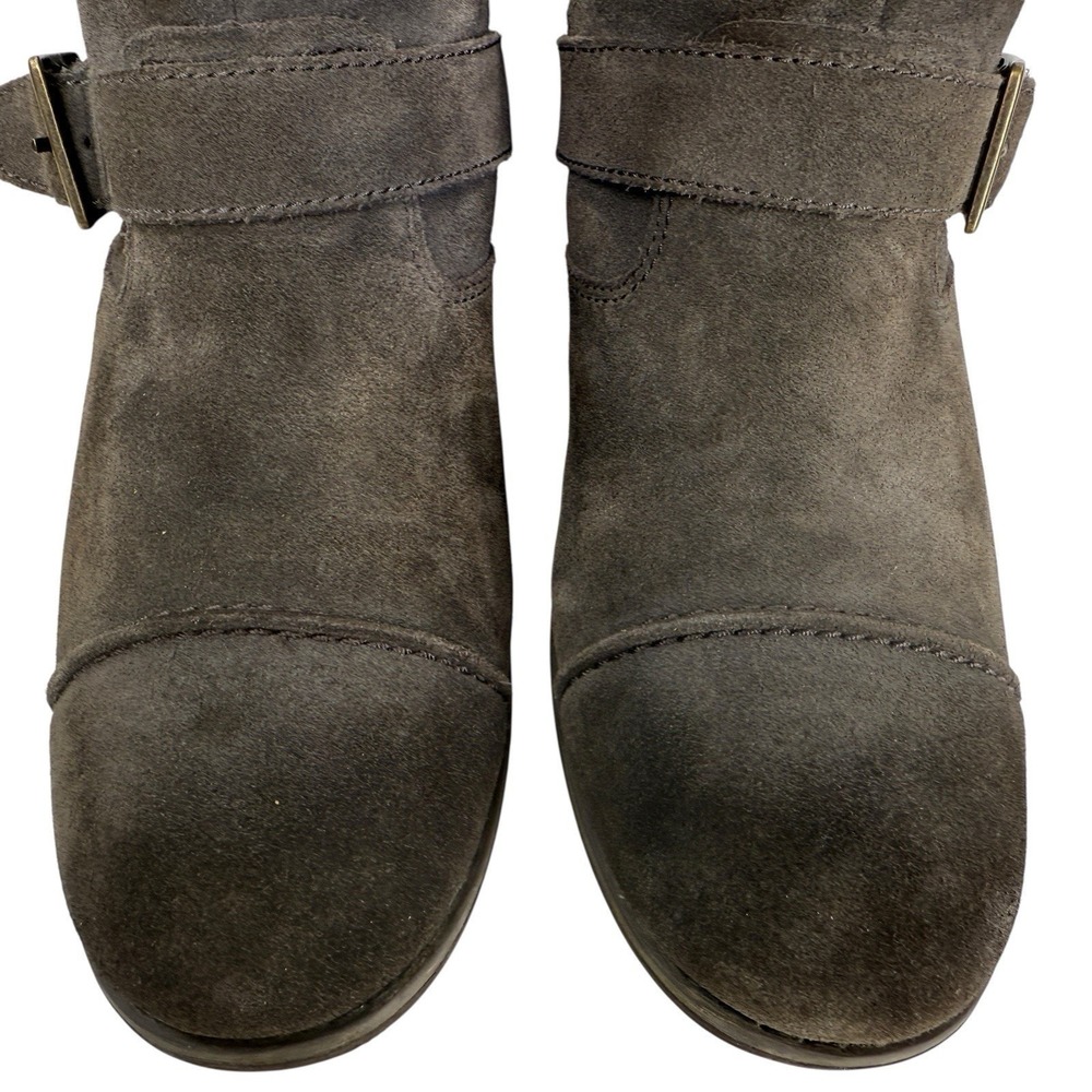 UGG Ellee Engineer Boots Women 39.5 9 Grey Suede Leather Cap Toe Buckle Moto - Picture 4 of 12